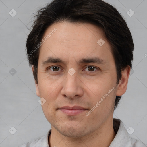 Neutral white adult male with short  brown hair and brown eyes