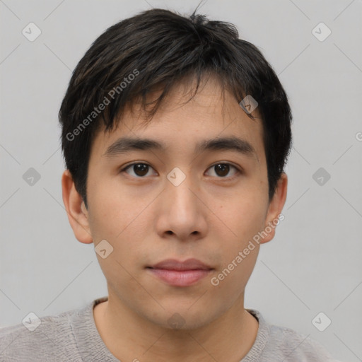 Neutral asian young-adult male with short  black hair and brown eyes