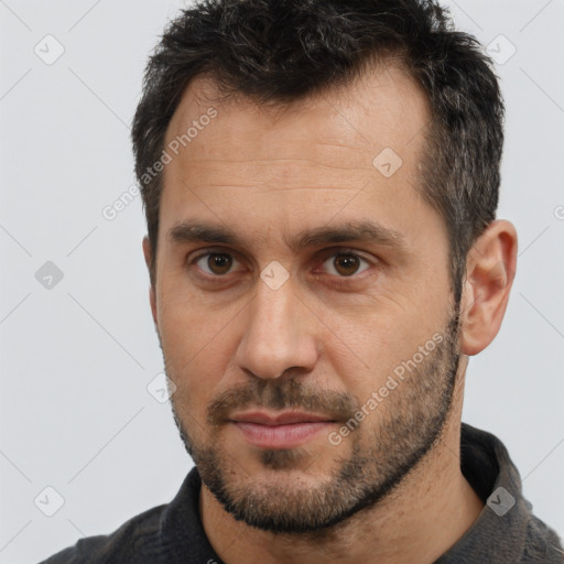 Neutral white adult male with short  brown hair and brown eyes