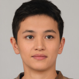 Neutral asian young-adult male with short  brown hair and brown eyes