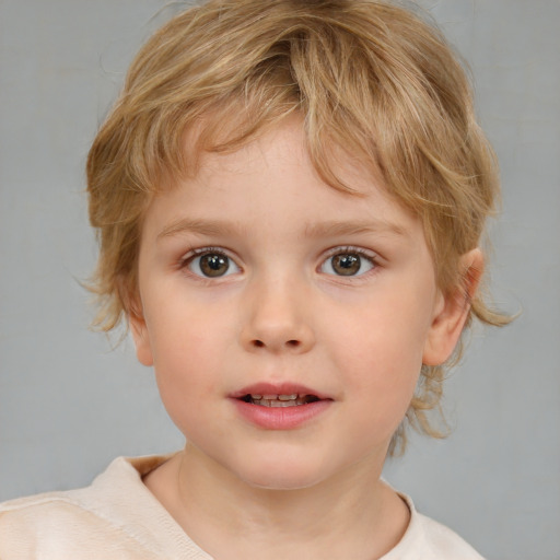 Neutral white child female with medium  brown hair and grey eyes