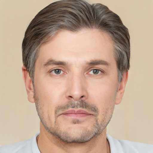 Neutral white adult male with short  brown hair and brown eyes