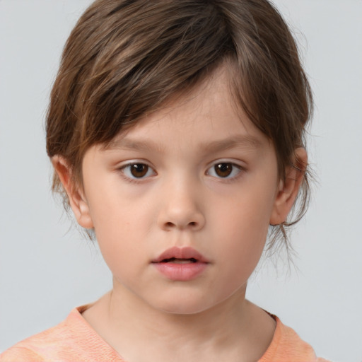 Neutral white child female with medium  brown hair and brown eyes