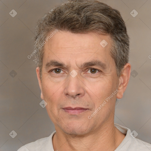 Neutral white adult male with short  brown hair and brown eyes