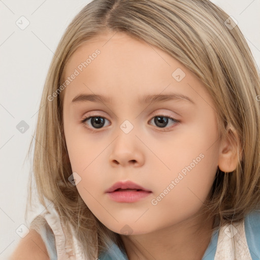 Neutral white child female with medium  brown hair and brown eyes