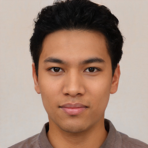 Neutral asian young-adult male with short  black hair and brown eyes