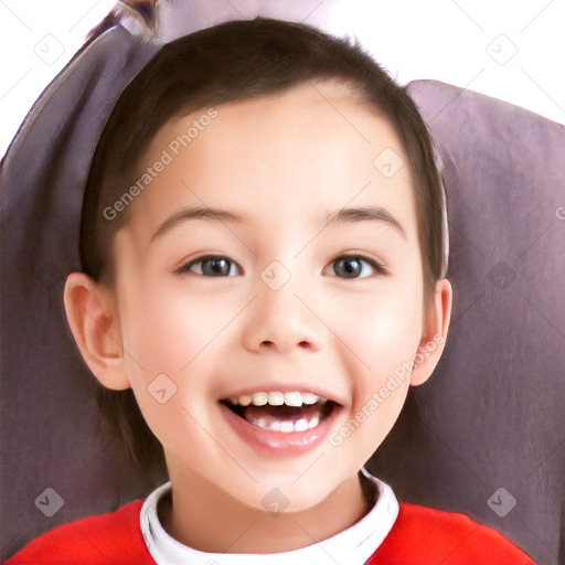 Joyful white child female with short  brown hair and brown eyes