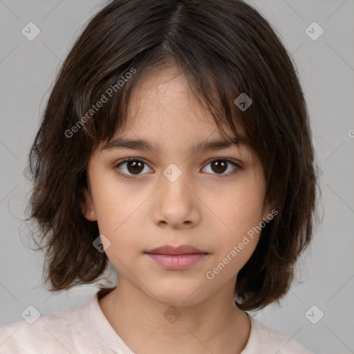 Neutral white child female with medium  brown hair and brown eyes