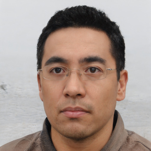 Neutral asian young-adult male with short  black hair and brown eyes