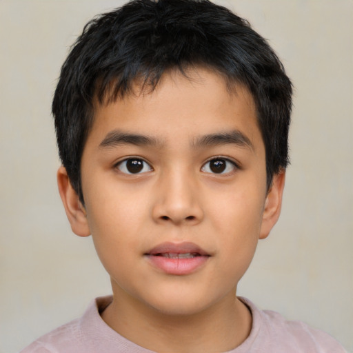 Neutral asian child male with short  brown hair and brown eyes