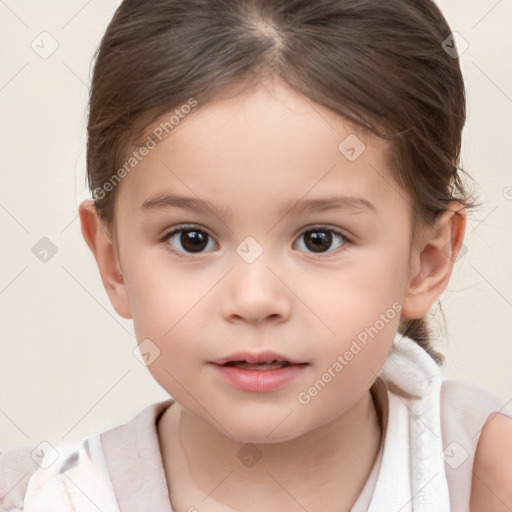 Neutral white child female with short  brown hair and brown eyes