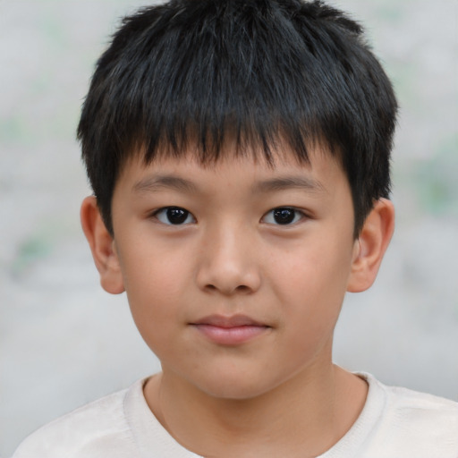 Neutral asian child male with short  brown hair and brown eyes