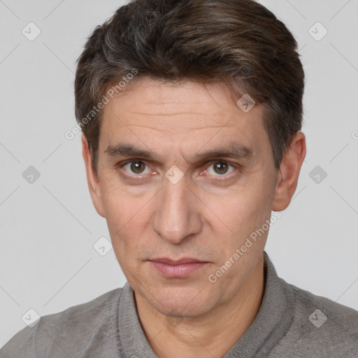 Neutral white adult male with short  brown hair and brown eyes