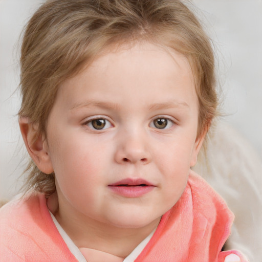 Neutral white child female with medium  brown hair and blue eyes