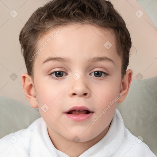 Neutral white child female with short  brown hair and brown eyes