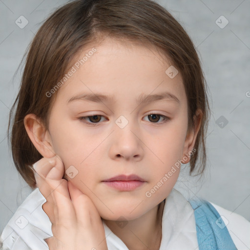 Neutral white child female with medium  brown hair and brown eyes