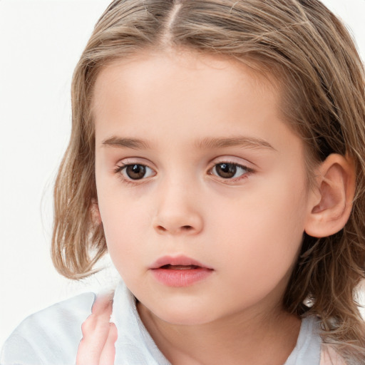 Neutral white child female with medium  brown hair and blue eyes