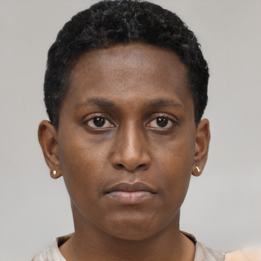 Neutral black young-adult male with short  brown hair and brown eyes