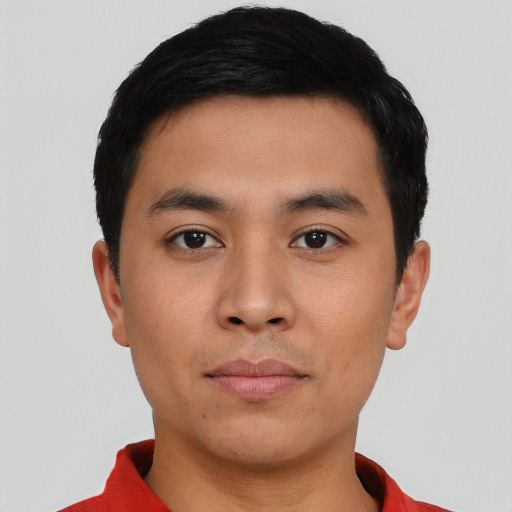 Neutral asian young-adult male with short  black hair and brown eyes