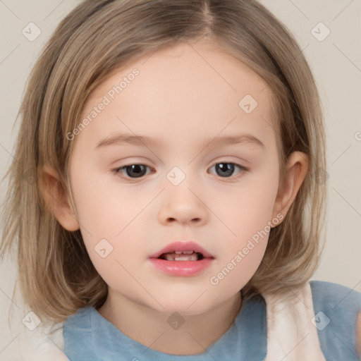 Neutral white child female with medium  brown hair and brown eyes