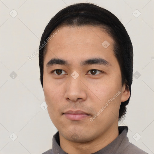 Neutral asian young-adult male with short  black hair and brown eyes