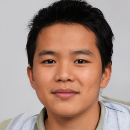 Neutral asian young-adult male with short  black hair and brown eyes