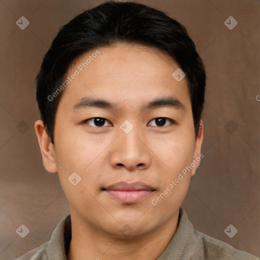 Neutral asian young-adult male with short  black hair and brown eyes