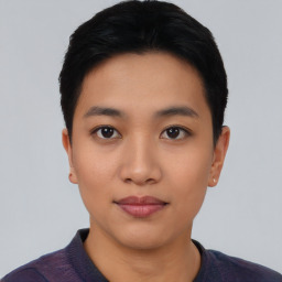 Neutral asian young-adult female with short  black hair and brown eyes