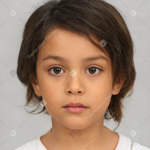 Neutral white child female with medium  brown hair and brown eyes