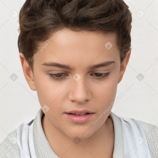 Neutral white child female with short  brown hair and brown eyes