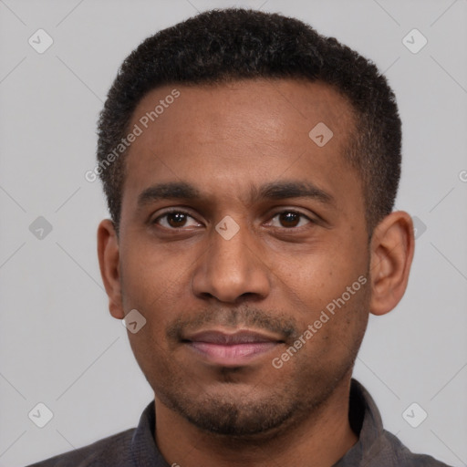 Neutral latino young-adult male with short  brown hair and brown eyes