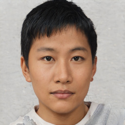 Neutral asian young-adult male with short  brown hair and brown eyes