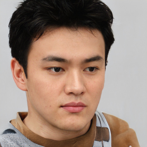 Neutral asian young-adult male with short  brown hair and brown eyes