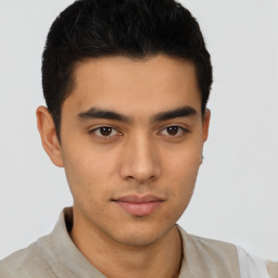 Neutral latino young-adult male with short  brown hair and brown eyes