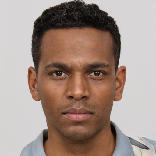 Neutral black young-adult male with short  brown hair and brown eyes