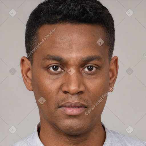 Neutral latino young-adult male with short  brown hair and brown eyes