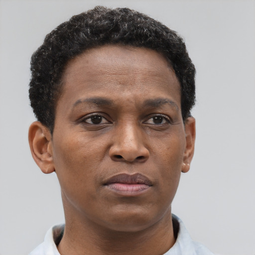 Neutral black young-adult male with short  brown hair and brown eyes