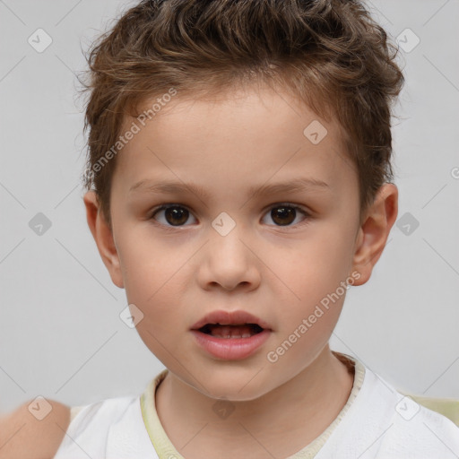 Neutral white child male with short  brown hair and brown eyes