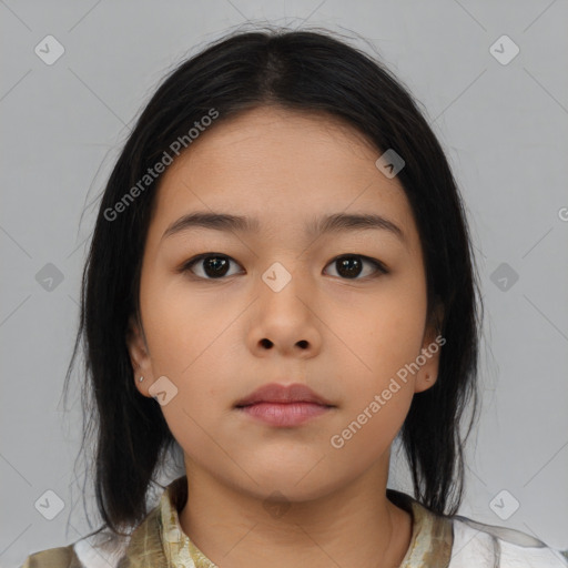 Neutral asian young-adult female with medium  brown hair and brown eyes