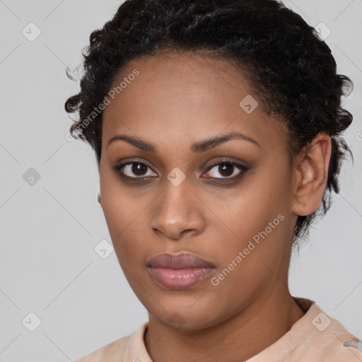 Neutral black young-adult female with short  brown hair and brown eyes