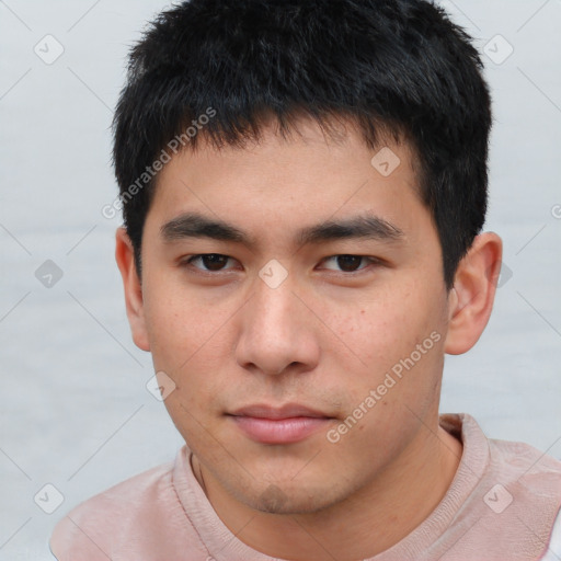 Neutral asian young-adult male with short  brown hair and brown eyes