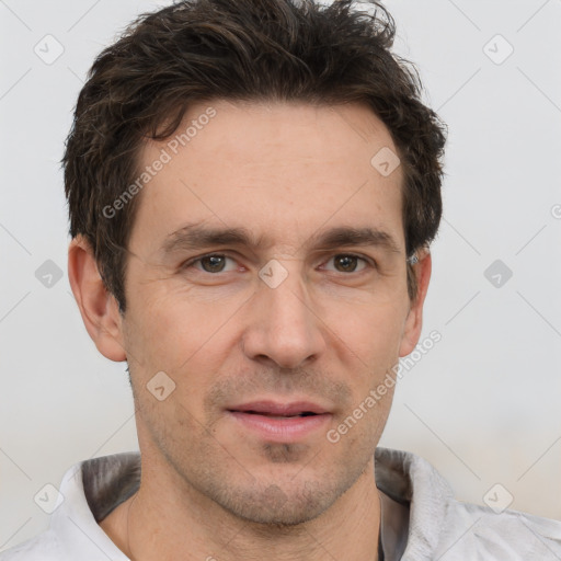 Neutral white adult male with short  brown hair and brown eyes