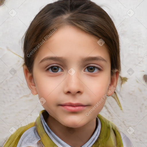 Neutral white child female with short  brown hair and brown eyes