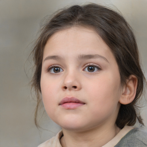 Neutral white child female with medium  brown hair and brown eyes