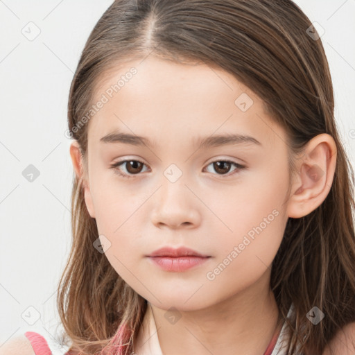 Neutral white child female with long  brown hair and brown eyes