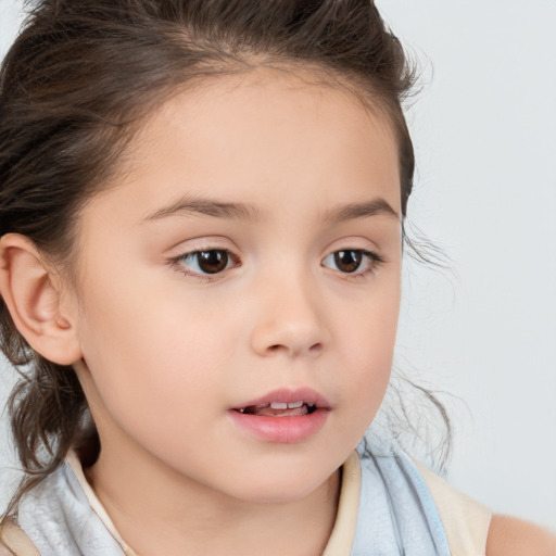 Neutral white child female with medium  brown hair and brown eyes