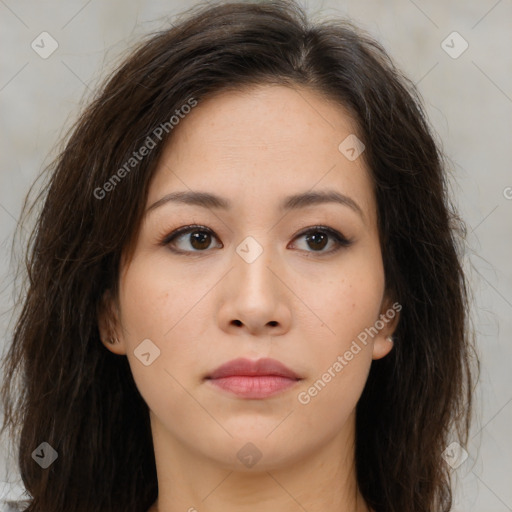 Neutral asian young-adult female with medium  brown hair and brown eyes