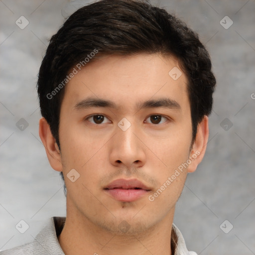 Neutral asian young-adult male with short  brown hair and brown eyes