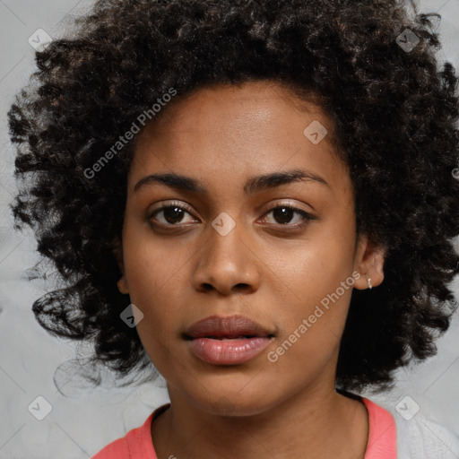 Neutral black young-adult female with medium  black hair and brown eyes