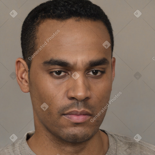 Neutral latino young-adult male with short  brown hair and brown eyes